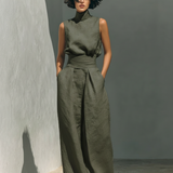 Ensemble Blouse Sans Manches et Pantalon Ample pour Femmes