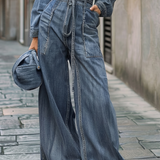 Nadia | Combinaison en denim avec cordon à la taille et manches longues